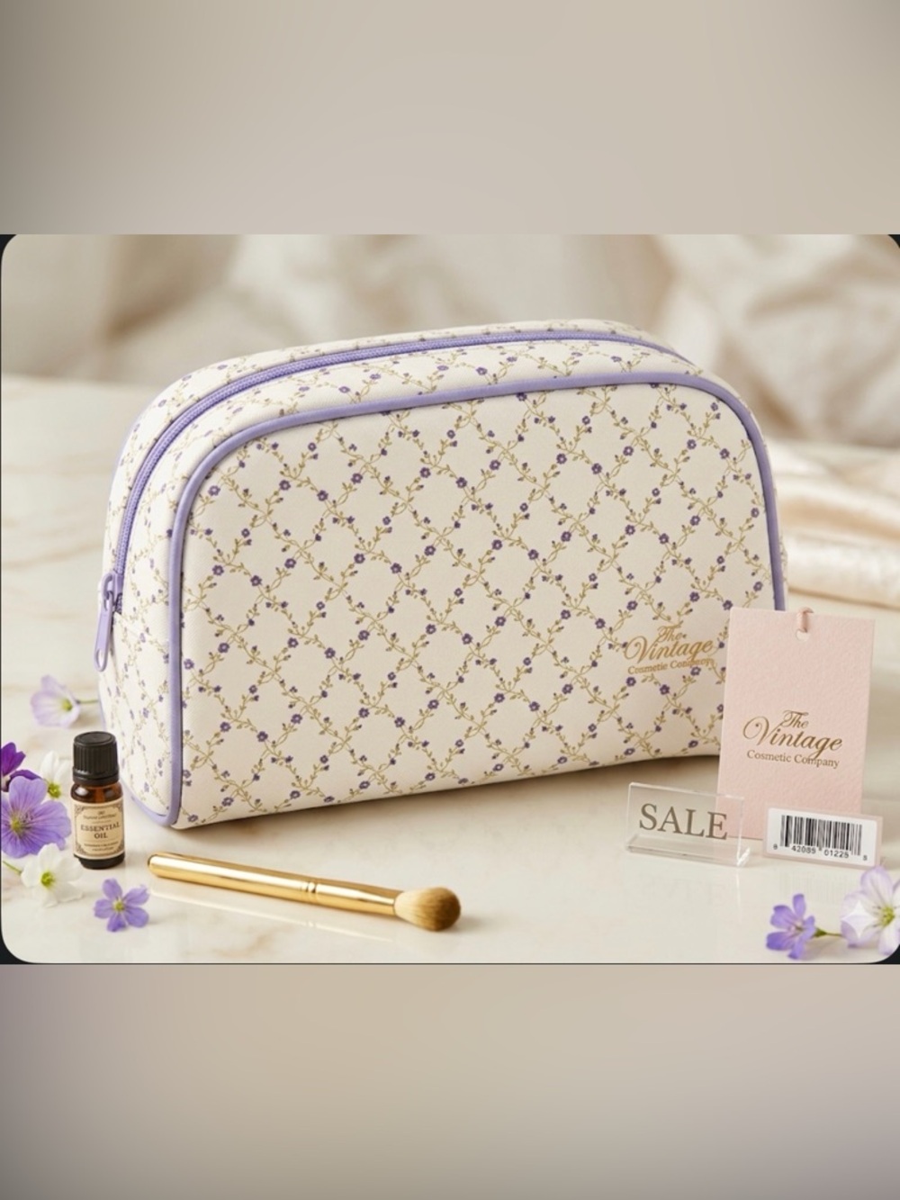 Lavender Floral Cosmetic Pouch